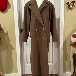 Vintage Brown Wool Double-Breasted Long Coat